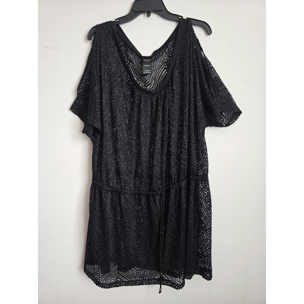 Catalina Swim Cover-Up Black Eyelet Drawstring Waist Cold Shoulder sz‎ 2x